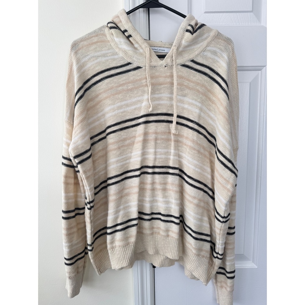 Stitches & Stripes Womens Large Beige Striped Knit Hoodie Cotton‎